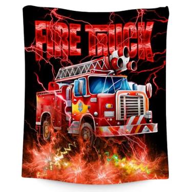 Imagem de Cobertor infantil de caminhão de bombeiros para meninos pequenos, 101,6 cm x 127 cm de lã, macio, aconchegante, tema de carro para sofá