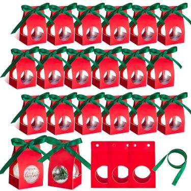 Imagem de 20 peças de enfeites de Natal, bolas, sacos de presente, bolas de árvore de Natal, caixa de presente com janela, enfeite faça você mesmo, suporte de ornamentos transparentes para envio e venda de