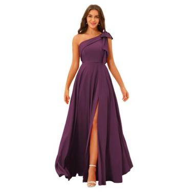 Imagem de Vestido de dama de honra BITALY One Shoulder Satin Plum A Line 24W