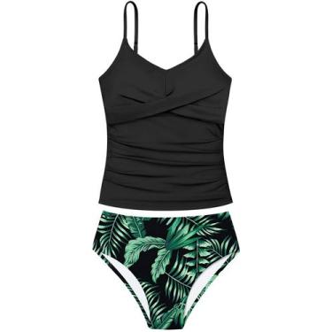 Imagem de Roupa de banho Aulyffo Teen Girl 12-14 Tankini 2 peças preta