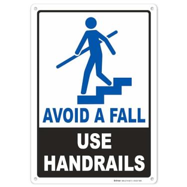 Imagem de Brimar - 17,78 cm x 25,4 cm - Placa de corrimão para evitar quedas - Alumínio livre de ferrugem de 0,40 polegadas - Aviso claro - Fácil instalação