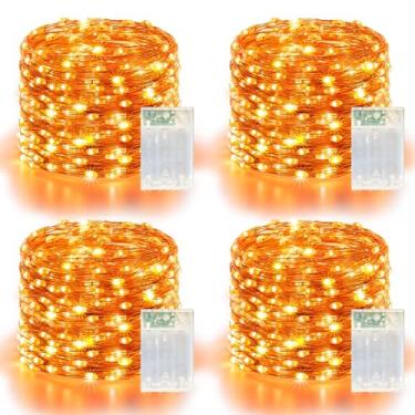 Imagem de Pacote com 4 luzes de Natal de 60 LEDs operadas por bateria - Luzes cintilantes de 60 metros com 2 modos de iluminação interna e externa, luzes LED à prova d'água para Halloween, quarto, dormitório