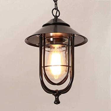 Imagem de YQSLQZZ Luminária pendente ao ar livre, lustre industrial de fazenda preta, varanda à prova d'água varanda varanda iluminação decorativa luzes de teto suspensas, altura ajustável, luz E27*1
