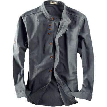 Imagem de Camisa De Linho E Algodão Masculina Estilo Japão Gola Slim Fit Cor Sólida Masculina Casual Respirável Clássica Tops