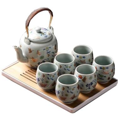 Imagem de Conjunto de chá preto com bandeja, conjunto de chá de porcelana preta, 1 conjunto de bule, 6 xícaras de chá, 1 bandeja de chá, 1 coador de aço inoxidável, conjunto de chá de cerâmica requintado para