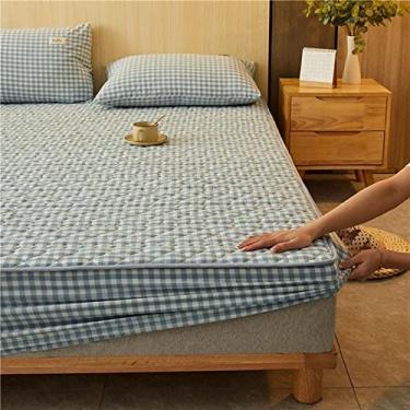 Imagem de Lençol de cama com bolso profundo resistente para colchão queen, protetor de colchão de algodão acolchoado, capas de colchão de treliça para apartamentos de quarto masculino cinza 1 150 x 200 cm (azul