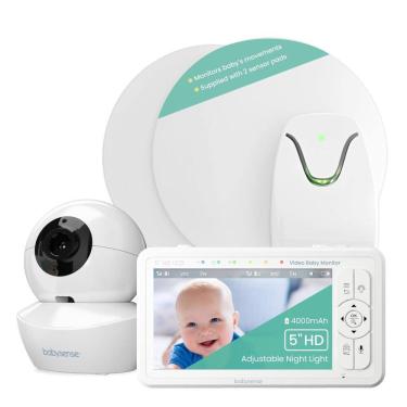 Imagem de Babá Eletrônica com Câmera, Monitor HD, Áudio, Luz Noturna e Monitor de Movimento no Colchão, Babysense True Sleep, Branco