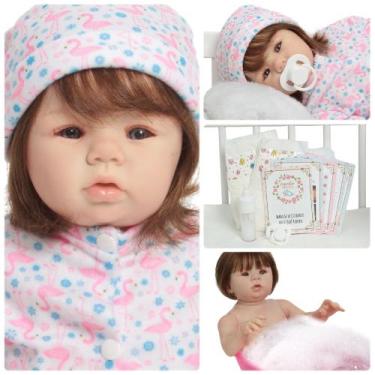 Imagem de Boneca Reborn Recém Nascida Fio a Fio Com Kit Acessórios - Cegonha Reb
