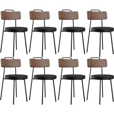 Imagem de Kit 08 Cadeiras Decorativas Estofada Para Sala Jantar Barcelona L02 Couríssimo Marrom Preto - Lyam