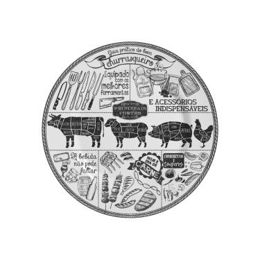 Imagem de Alleanza Churrasco 8099 Conjunto de 6 Pratos de Sobremesa, Padrão, Branco/Preto