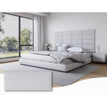 Imagem de Gorkett Cabeceira estofada King Size cinza claro, 12 peças de painéis de parede de cama adesivos, placa de cabeceira de cama montada na parede, Espaldar de Cama Queen, 25 x 61 cm cada, tecido - cinza