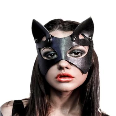 Imagem de Soochat Máscaras femininas pretas para gatos meia máscara ajustável para cosplay e fantasia de Halloween, acessório
