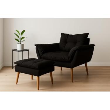 Imagem de Poltrona Decorativa com Puff, Estilo Moderno, Conjunto de Cadeira e Apoio para Pés, para Sala de Estar, Recepção, Quarto, Penteadeira e Closet (Marrom)