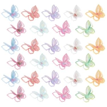 Imagem de 27 peças de apliques costurados de renda borboleta, apliques bordados de organza de camada dupla, enfeites coloridos para vestidos de casamento, roupas, chapéus, bolsas, scrapbooking, faça você mesmo