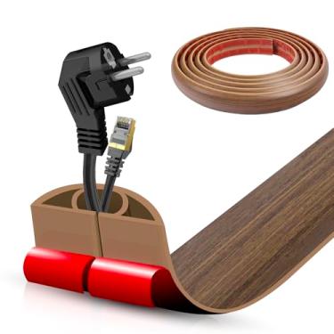 Imagem de Capa de cabo de piso, cabo autoadesivo, ocultador, piso de 3 m, protetor de cabo de alimentação, protetor de cabos elétricos de piso para escritórios, academia, exposições (madeira marrom misty, 4 cm