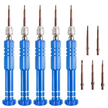 Imagem de FOCMKEAS Conjunto de chaves de fenda 5 em 1 5 peças, tudo em um, com fenda de aço de alta liga S2/Philips/Torx para reparo de óculos, celular, eletrônicos, relógio (azul)