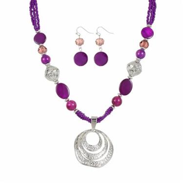 Imagem de Jules D. Conjunto de colar e brincos com pingente de círculo multiredondo, contas coloridas, colares estilosos, bijuterias de fantasia, Large, contas de vidro, Sem Pedra Preciosa