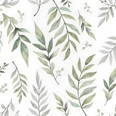 Imagem de REDAMANCY Papel de parede em aquarela verde cinza folha descascar e colar papel de parede vintage papel de parede vintage fácil de remover para mesa de cabeceira gaveta gabinete locatário