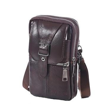 Imagem de Bolsa carteiro multifuncional de couro PU, bolsa de mão pura, acessórios de moda versáteis para homens e mulheres, bolsa tiracolo de ombro - marrom avermelhado