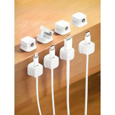 Imagem de Pacote com 8 organizadores de cabos magnéticos, cabo suave, ajustável, fácil de segurar, organizador de cabos, ocultar ou organizar o cabo carregador USB para casa, escritório, carro, mesa, mesa de