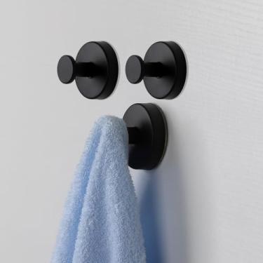 Imagem de Pacote com 2 ganchos de ventosa de aço inoxidável – Ganchos de banheiro resistentes à prova d'água para toalhas, roupões, bucha – cabides de parede sem adesivos para chuveiro, cozinha, vidro, azulejo