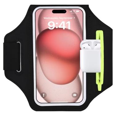 Imagem de Braçadeira de corrida para iPhone 16/15/14 Pro Max & Plus (6,1-6,7 polegadas) – Suporte de telefone resistente à água com bolso para fone de ouvido, braçadeira esportiva ajustável para corrida e