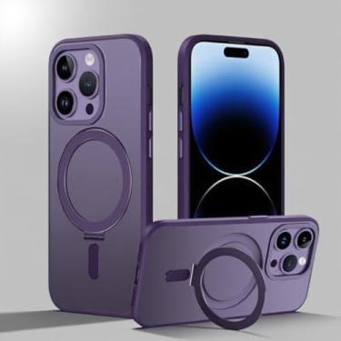 Imagem de Capa magnética protetora para iPhone 16 Plus - ajuste seguro com proteção de lente e forte fixação magnética roxa