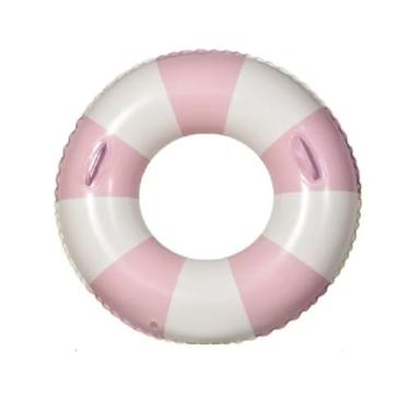 Imagem de Boia Piscina Adulto Boia Redonda Listrada Inflável Com Alça Para Praia E Piscina Tamanhos 60cm 80cm 100cm Círculo de Natação(Rosa,100cm)