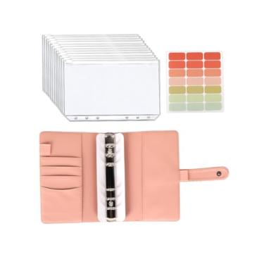 Imagem de Fichário rosa para economizar dinheiro com envelopes de dinheiro e folhas de despesas, organizador de livros de orçamento para planejamento financeiro, rastreador de economia com pastas de bolso