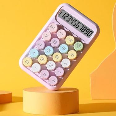 Imagem de Calculadora mecânica colorida (tamanho compacto) - tela grande de 12 dígitos, calculadora de mesa com botões grandes, estética fofa para mesa de escritório - roxo