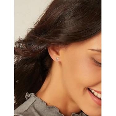 Imagem de Brincos femininos modernos estilo hip hop banhado a ouro 18 quilates geométrico em forma de cruz pave zircão personalidade rock punk brincos acessórios de joias uso diário presentes de festa