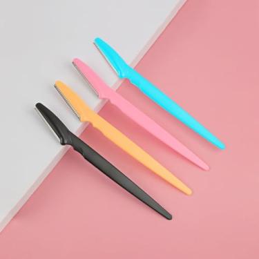 Imagem de 4 lâminas de aparador de sobrancelhas, lâmina Dermaplane para rosto feminino, depilação de sobrancelhas e depilação para mulheres e homens (cores mistas)