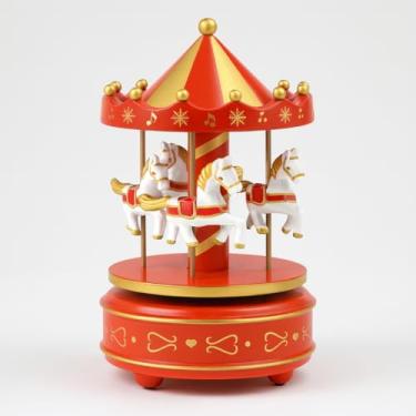 Imagem de Carrossel Musical Caixinha a Corda Cavalinhos Com Som (Dourado)