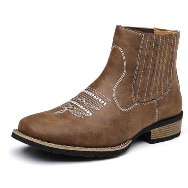 Imagem de MANLADUO Botas Chelsea bordadas masculinas vintage estilo britânico moda cowboy, Marrom, 45