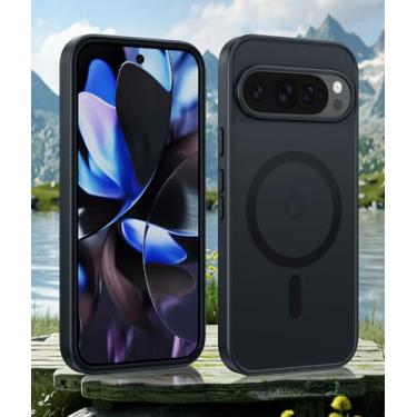 Imagem de Capa para Google Pixel 10 Pro XL/Pixel 9 Pro XL: Capa protetora magnética fosca à prova de choque resistente e translúcida - Capa protetora resistente à queda de grau militar (preta/6,8 polegadas)