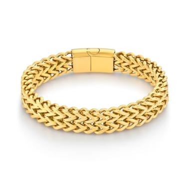 Imagem de Oskani Pulseira masculina de corrente de aço inoxidável para homens, pulseiras de elos cubanos, tamanho 8,66" (22 cm) serve em tamanhos de pulso (17,3-18,5 cm), 22cm/8.66", Aço inoxidável, Sem Pedra