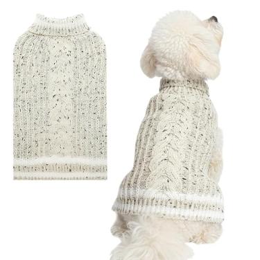 Imagem de CUSOZWO Suéter para cães pequenos, médios, grandes e GG, lã de gola rolê, quente, roupa de malha para animais de estimação, roupa para clima frio interno e externo