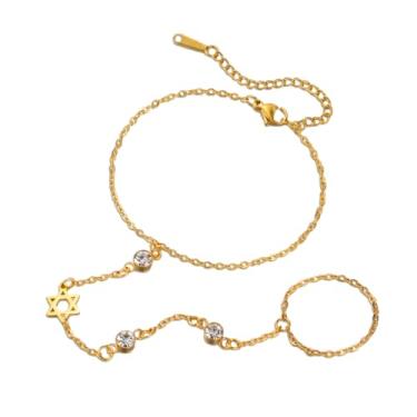 Imagem de Dreamtimes Pulseira de anel de dedo, pulseira de estrela de Davi, pulseiras hebraicas de aço inoxidável para mulheres, pulseiras de mão Hamsa, joias religiosas judaicas, Medium, Aço inoxidável, Sem