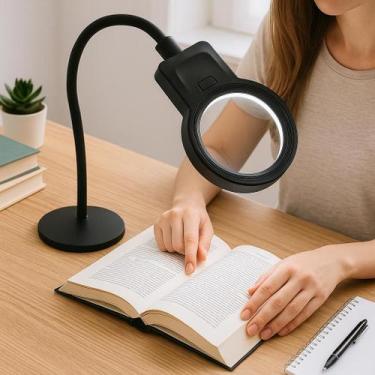 Imagem de Lupa bancada luminaria aumento 10 leds bifocal 3x 4,5x aumento mesa ba