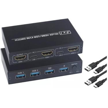 Imagem de Chaveador Kvm Switch 2x1 Hub Hdmi Usb 3.0 Com Suporte 4K
