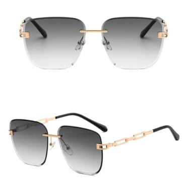 Imagem de Óculos de Sol Quadrados Femininos Sem Aro, Óculos de Sol Masculinos com Armação Reta, Proteção UV400, T2