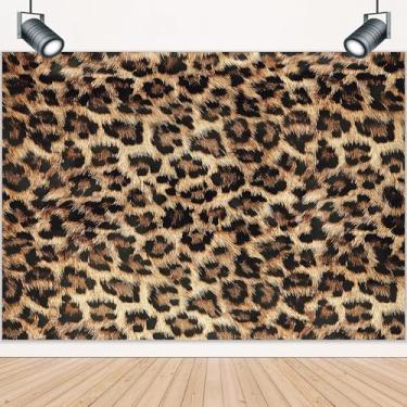 Imagem de LIGHTINHOME Pano de fundo com estampa de leopardo 17 x 13 cm de altura para marrom, faixa de feliz aniversário, safári, guepardo, chá de bebê, gato, decorações de casamento, decoração de fundo para