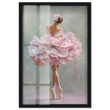 Imagem de Blossom Ballerina Shadowbox Print Pink Glam Wall Art por Art Remedy, moldura preta, 50 x 76 cm