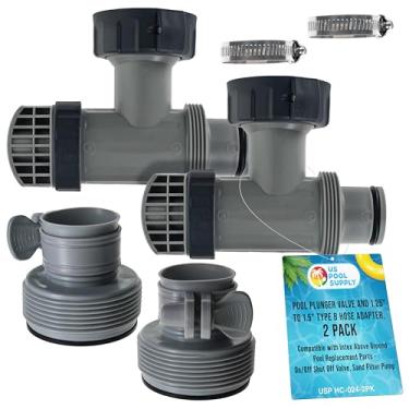 Imagem de U.S. Pool Supply Válvula de êmbolo de piscina e adaptador de mangueira tipo B de 3,1 cm a 3,8 cm, pacote com 2 - compatível com peças de reposição de piscina acima do solo Intex - válvula de