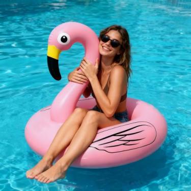 Imagem de Boia Inflável Flamingo Rosa Para Piscina 105cm x 100cm Tubos de Piscina Suporta Até 100kg