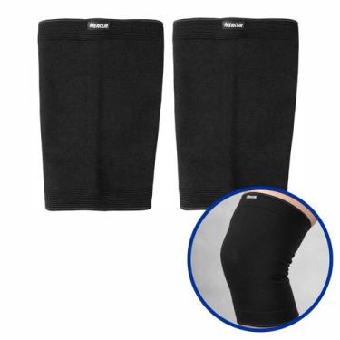 Imagem de Par Joelheira Elástica Ortopédica Preta Mercur Apoio Compressão Muscul