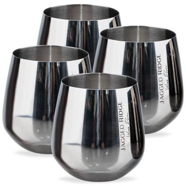 Imagem de Jagged Ridge Wine Rooms Taça de vinho sem haste de aço prata - taça de vinho de aço inoxidável elegante e elegante para festas, piqueniques e ocasiões especiais - Feita para todos os entusiastas de