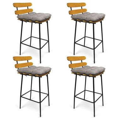 Imagem de Kit 04 Banquetas Costela Suede Grafite Base Metal