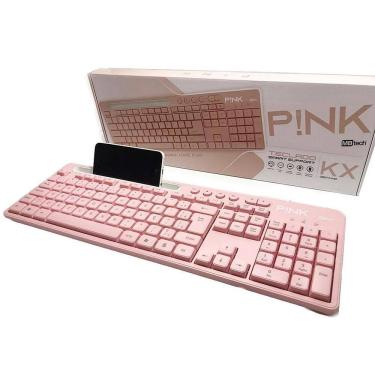Imagem de Teclado para computador na cor rosa com suporte de celular