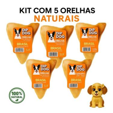Imagem de Mordedores Petiscos Orelhas Bovinas Desidratadas Pet Dip Dog kit com 5